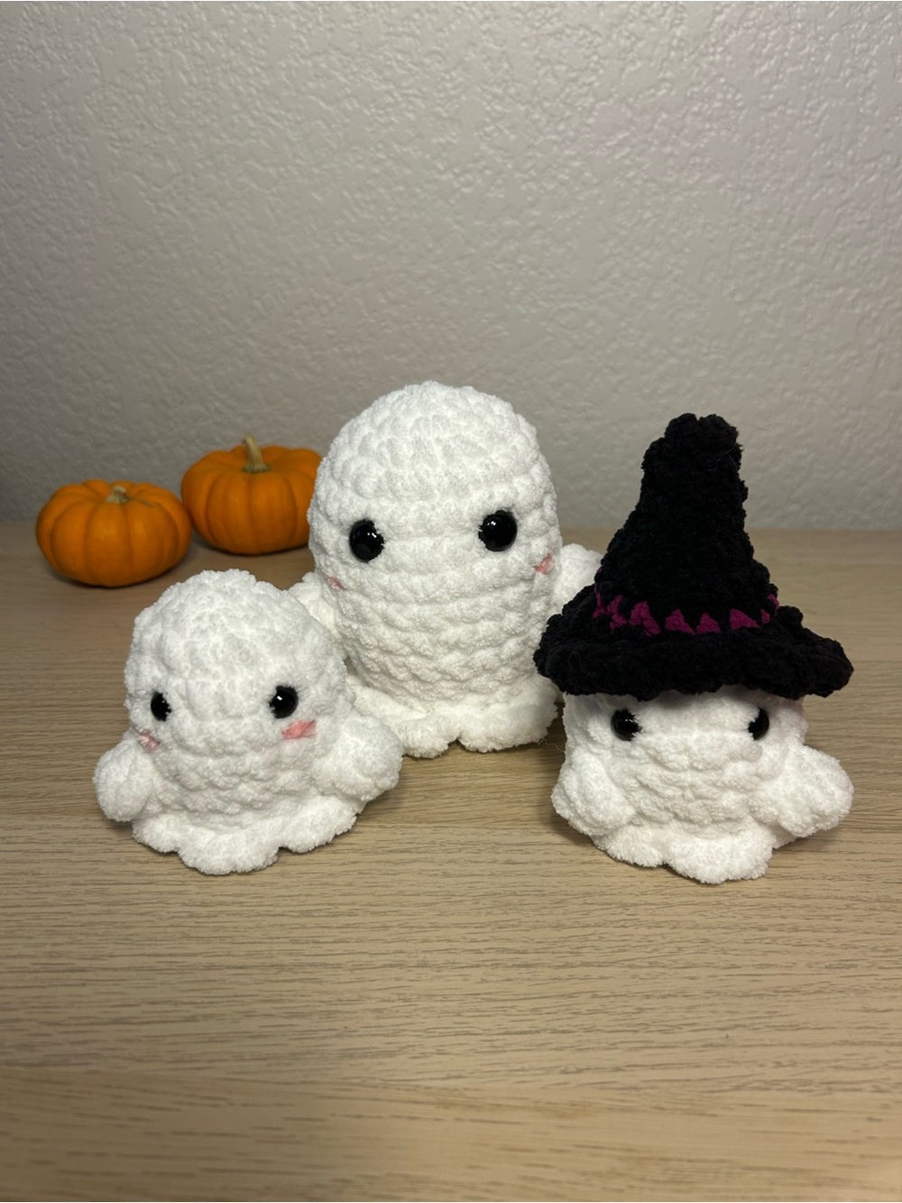 Handmade Crochet Ghost Trio